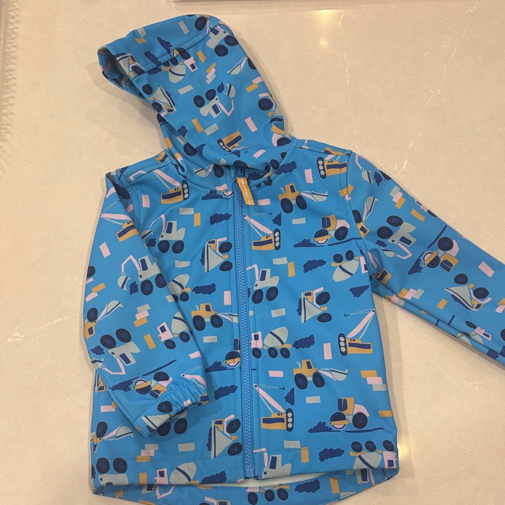 Kids Blue Construction Print Insulated Rain Coat- Size 2T